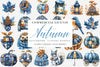 Blue Patchwork Autumn Clipart Set Bundle