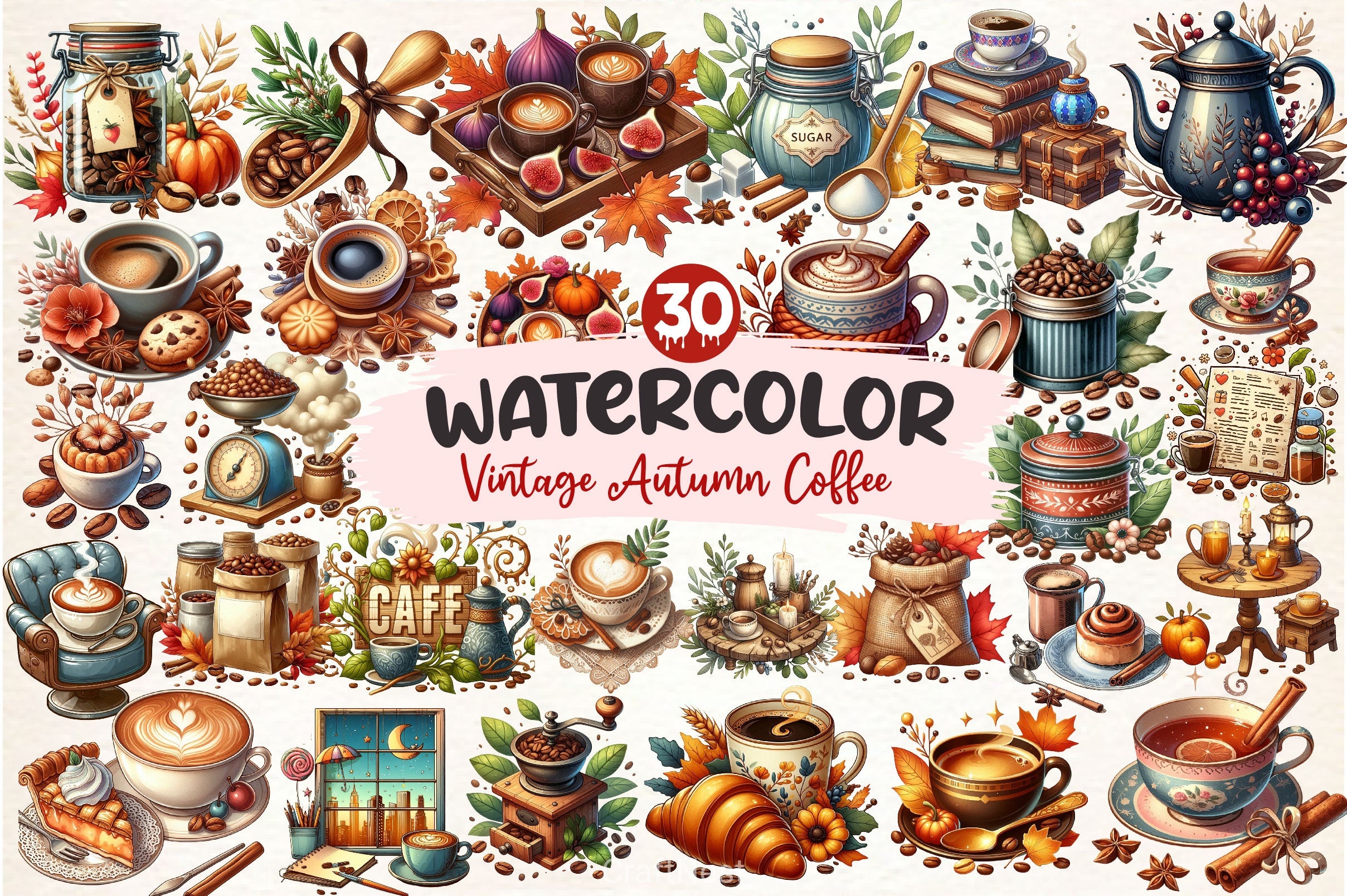 Vintage Autumn Coffee Clipart Bundle 2 - CraftNest - Digital Crafting and Art