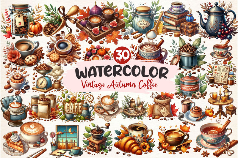 Vintage Autumn Coffee Clipart Bundle 2 - CraftNest - Digital Crafting and Art
