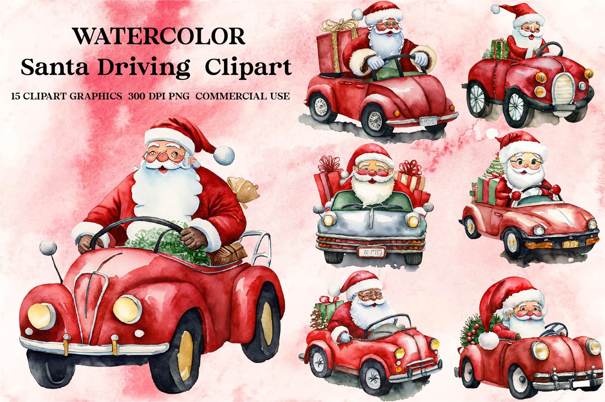 Santa Claus Driving Clipart Bundle - CraftNest - Digital Crafting and Art