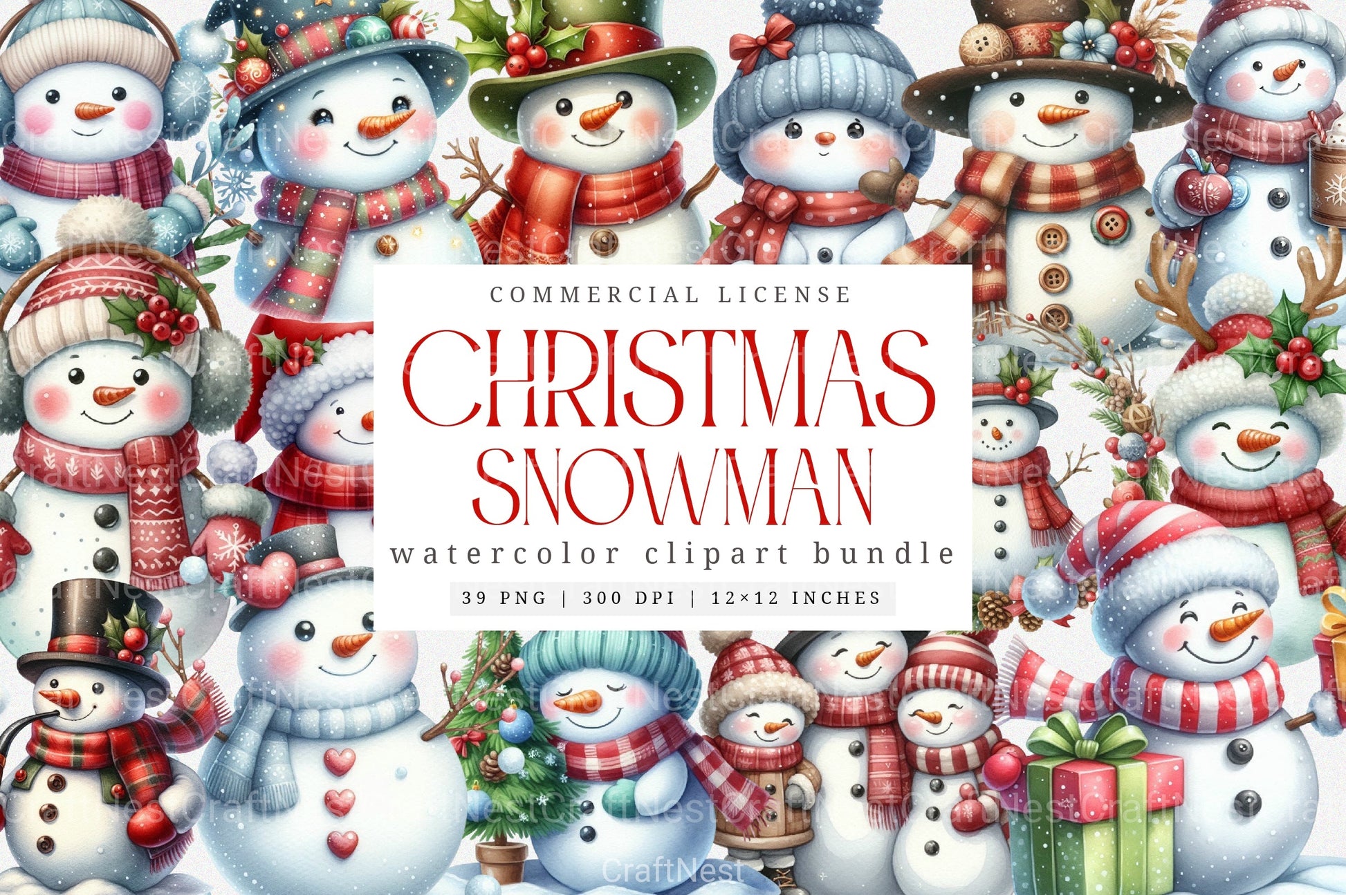 Snowman Winter Christmas Cute Clipart Bundle - CraftNest - Digital Crafting and Art