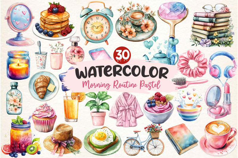 Morning Routine Pastel Clipart Bundle - CraftNest - Digital Crafting and Art