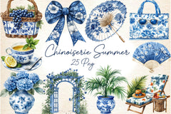Blue Chinoiserie Summer Clipart Bundle 3 - CraftNest - Digital Crafting and Art