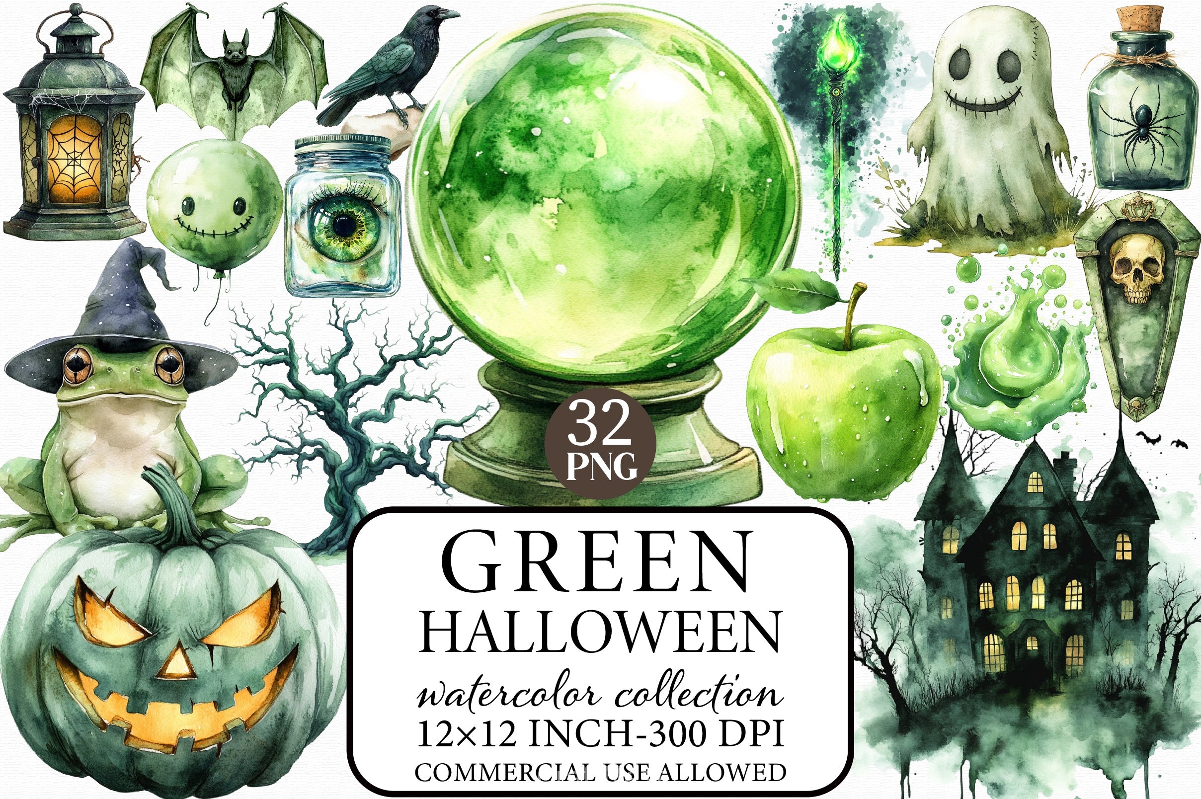 Green Halloween Clipart Bundle - CraftNest - Digital Crafting and Art