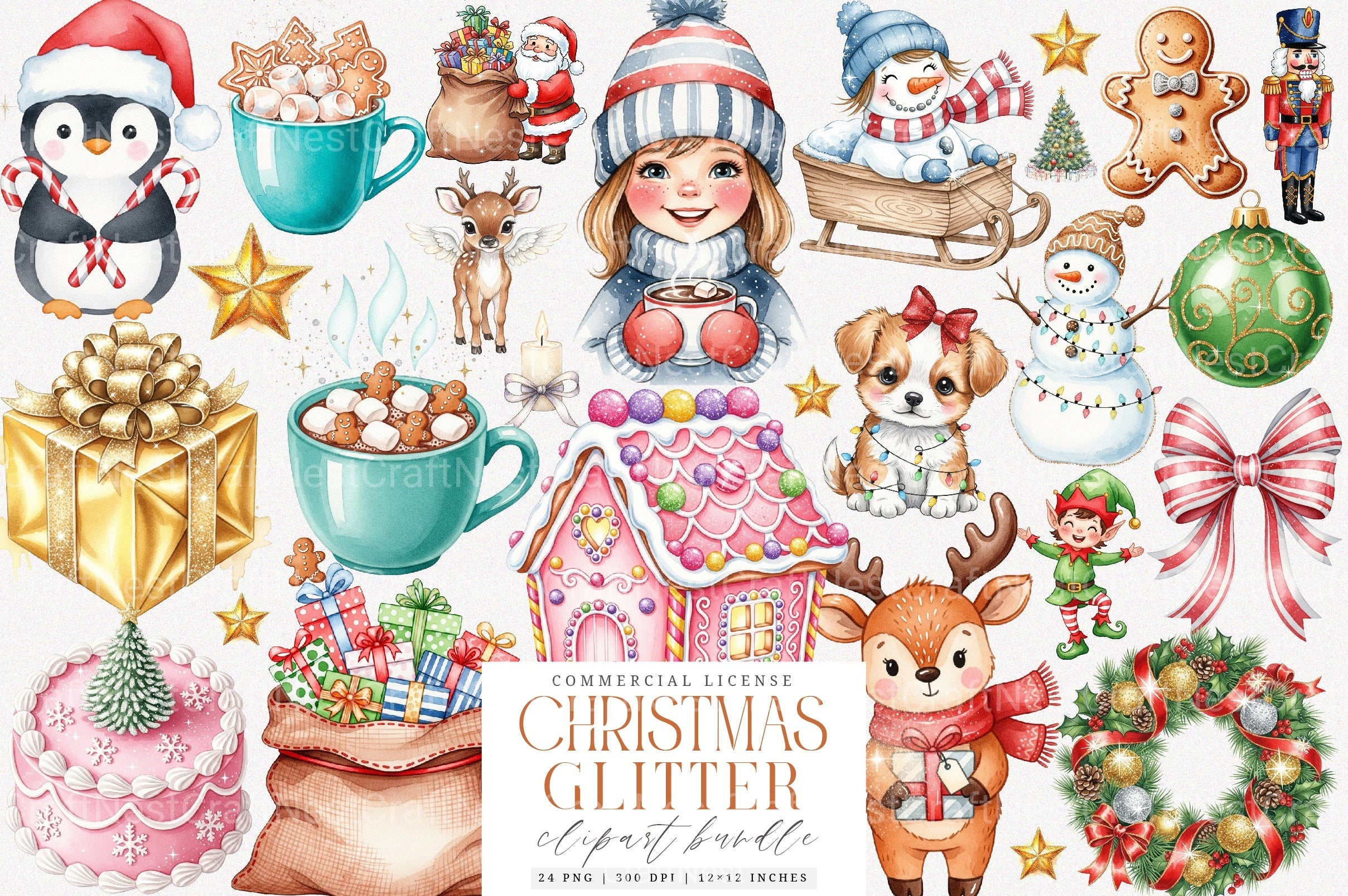 Glitter Cute Christmas Sublimation Clipart Bundle 3 - CraftNest - Digital Crafting and Art