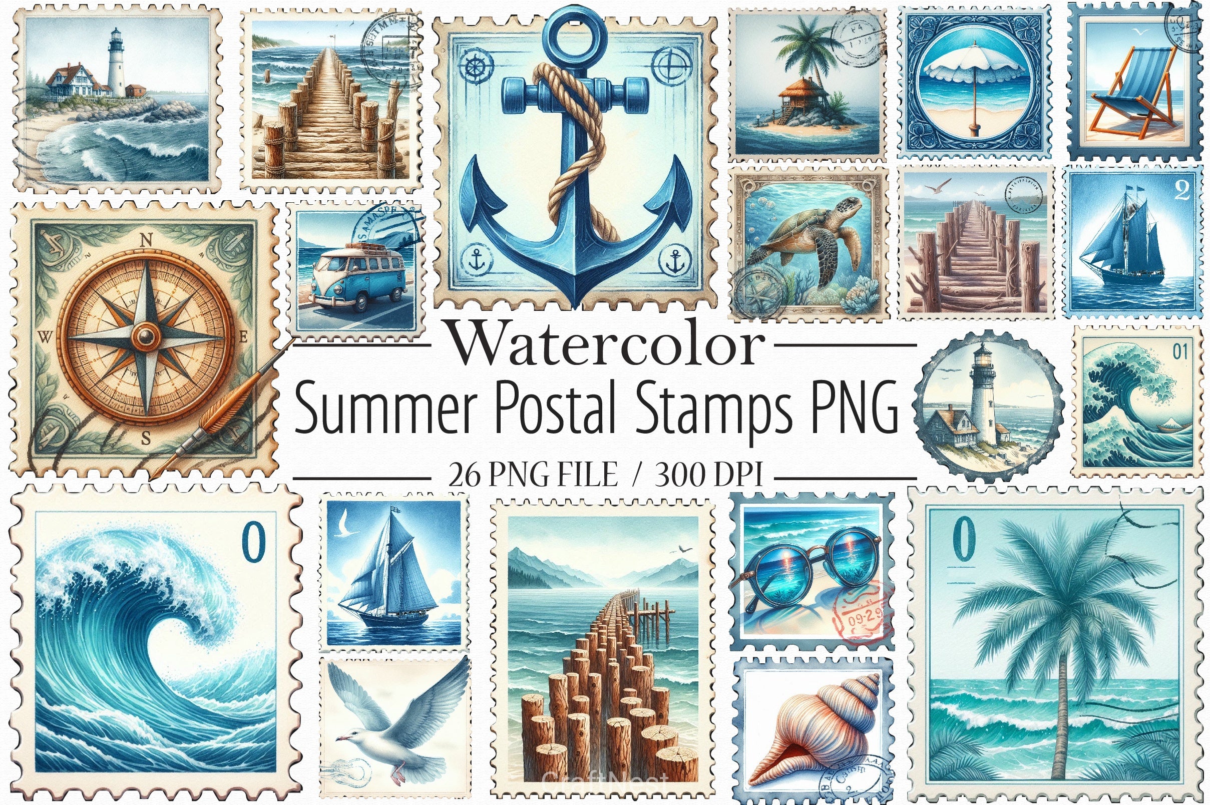 Summer Stamps Clipart Bundle - CraftNest - Digital Crafting and Art
