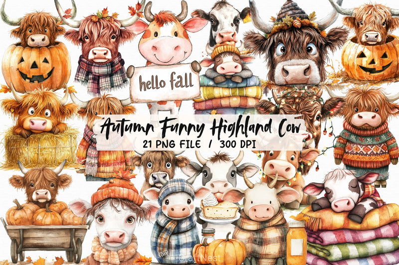 Autumn Highland Cow Clipart Bundle 6 - CraftNest - Digital Crafting and Art