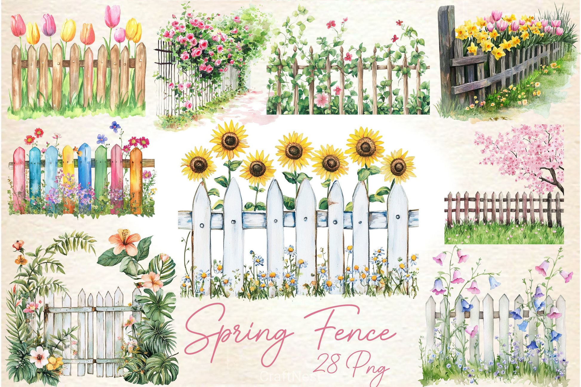 Spring Flower Fence Clipart Bundle 1 - CraftNest - Digital Crafting and Art