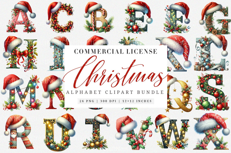 Christmas Alphabet Letters Santa Hat Clipart Bundle - CraftNest - Digital Crafting and Art