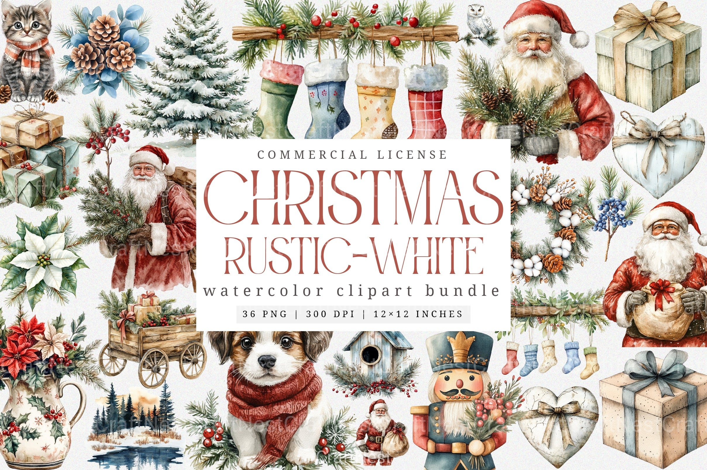 Rustic White Christmas Winter Clipart Bundle - CraftNest - Digital Crafting and Art