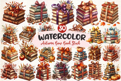 Autumn Bow Book Stack Clipart Bundle - CraftNest - Digital Crafting and Art