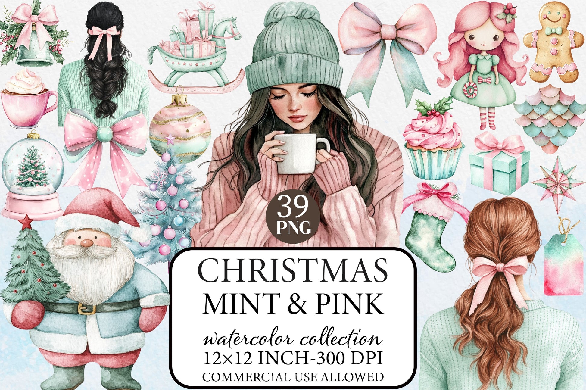 Mint & Pink Christmas Clipart Bundle - CraftNest - Digital Crafting and Art
