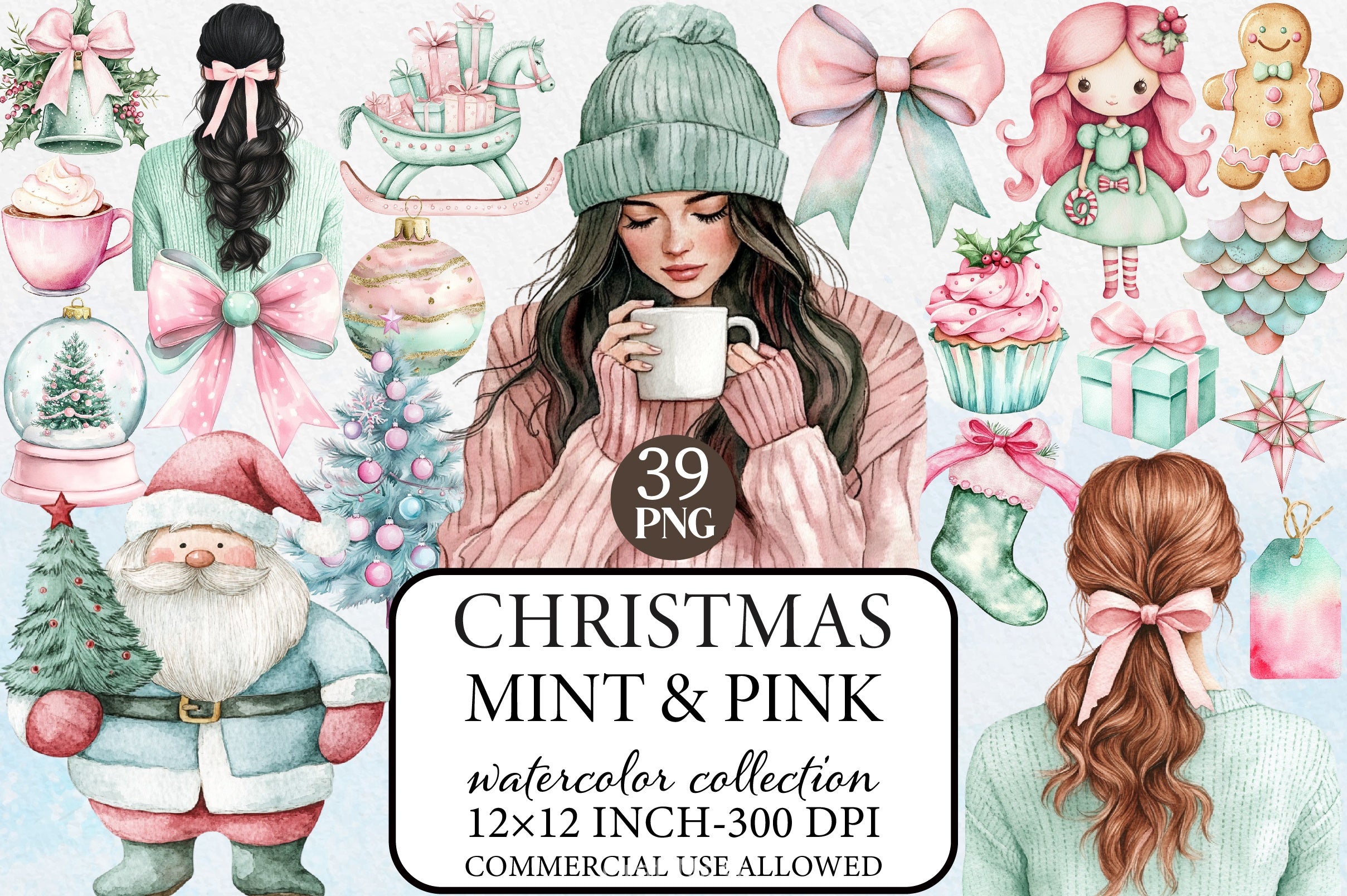 Mint & Pink Christmas Clipart Bundle - CraftNest - Digital Crafting and Art