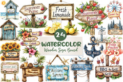 Summer Wooden Sign Board Clipart Bundle - CraftNest - Digital Crafting and Art