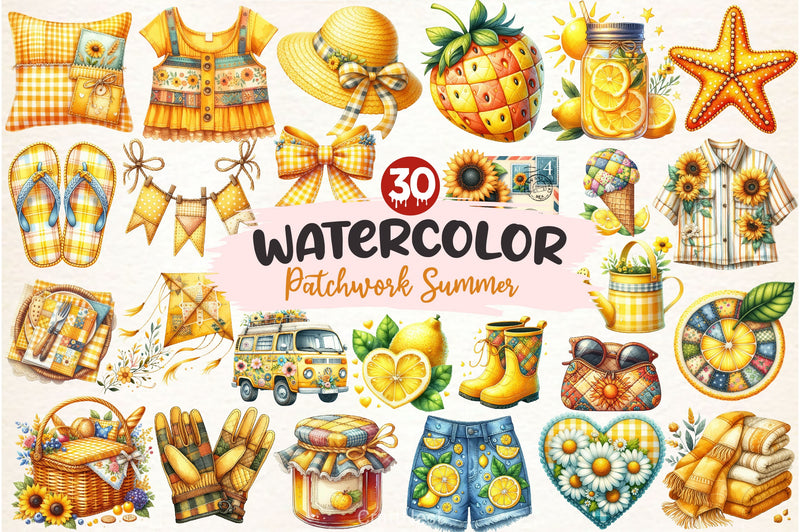Yellow Patchwork Summer Clipart Bundle 3 - CraftNest - Digital Crafting and Art