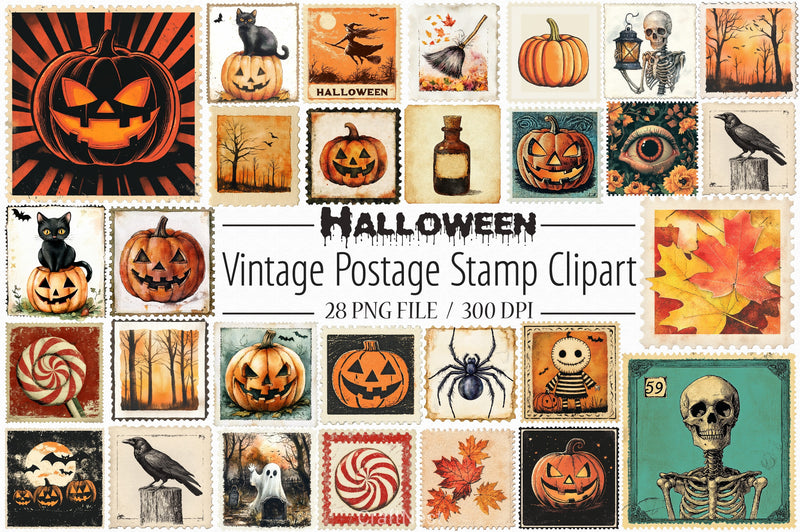Vintage Halloween Stamp Clipart Bundle - CraftNest - Digital Crafting and Art