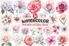 Pink White And Silver Floral Clipart Bundle - CraftNest - Digital Crafting and Art
