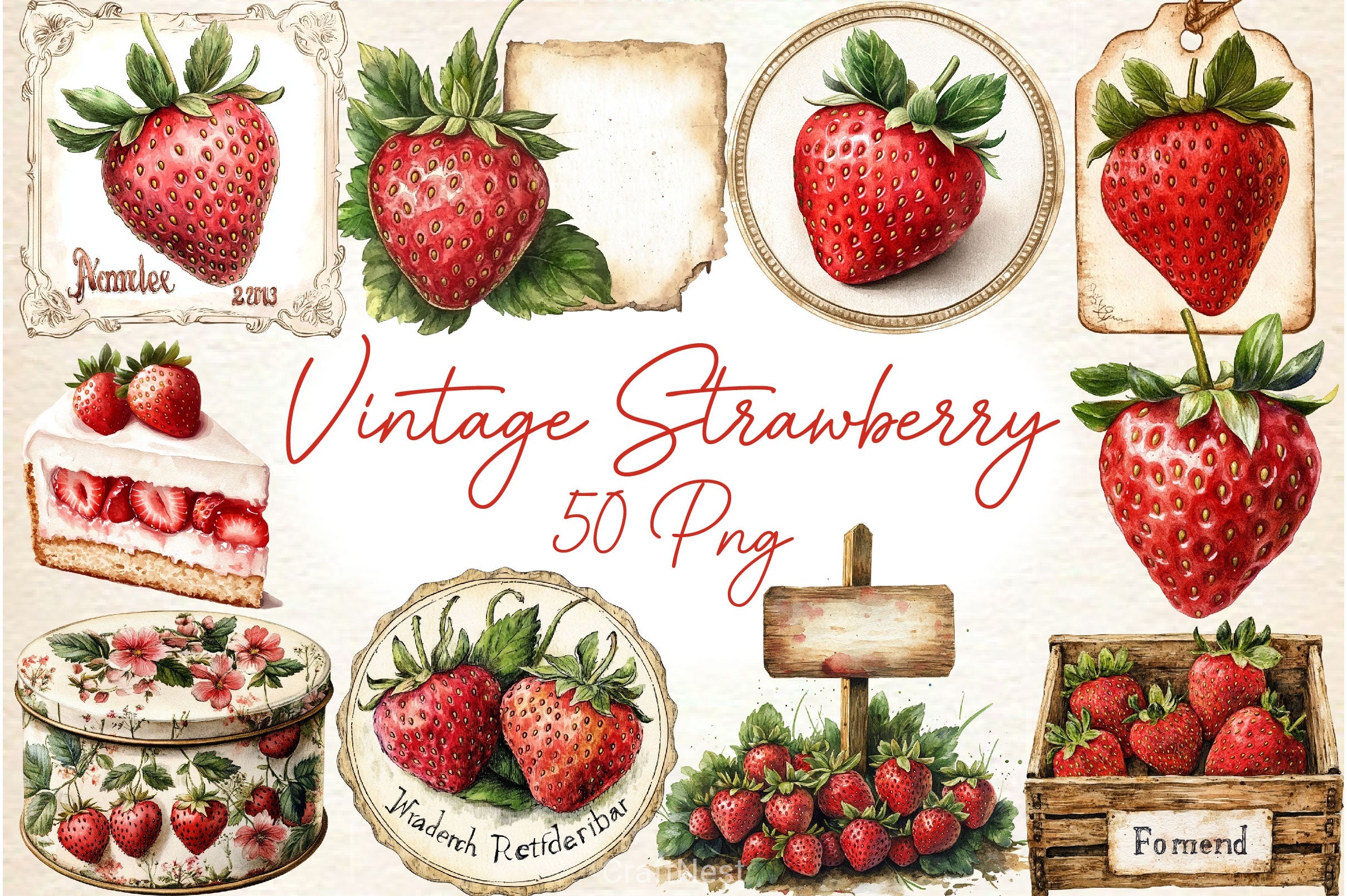 Vintage Strawberry Clipart Bundle - CraftNest - Digital Crafting and Art