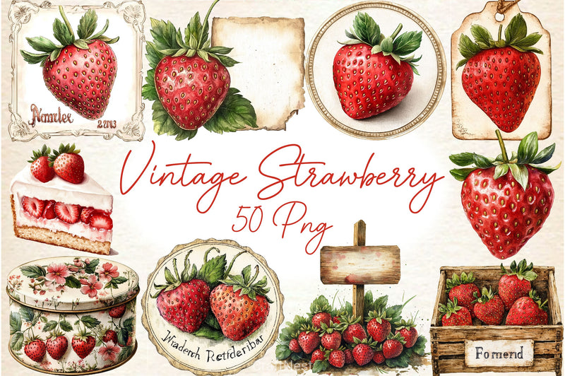 Vintage Strawberry Clipart Bundle - CraftNest - Digital Crafting and Art
