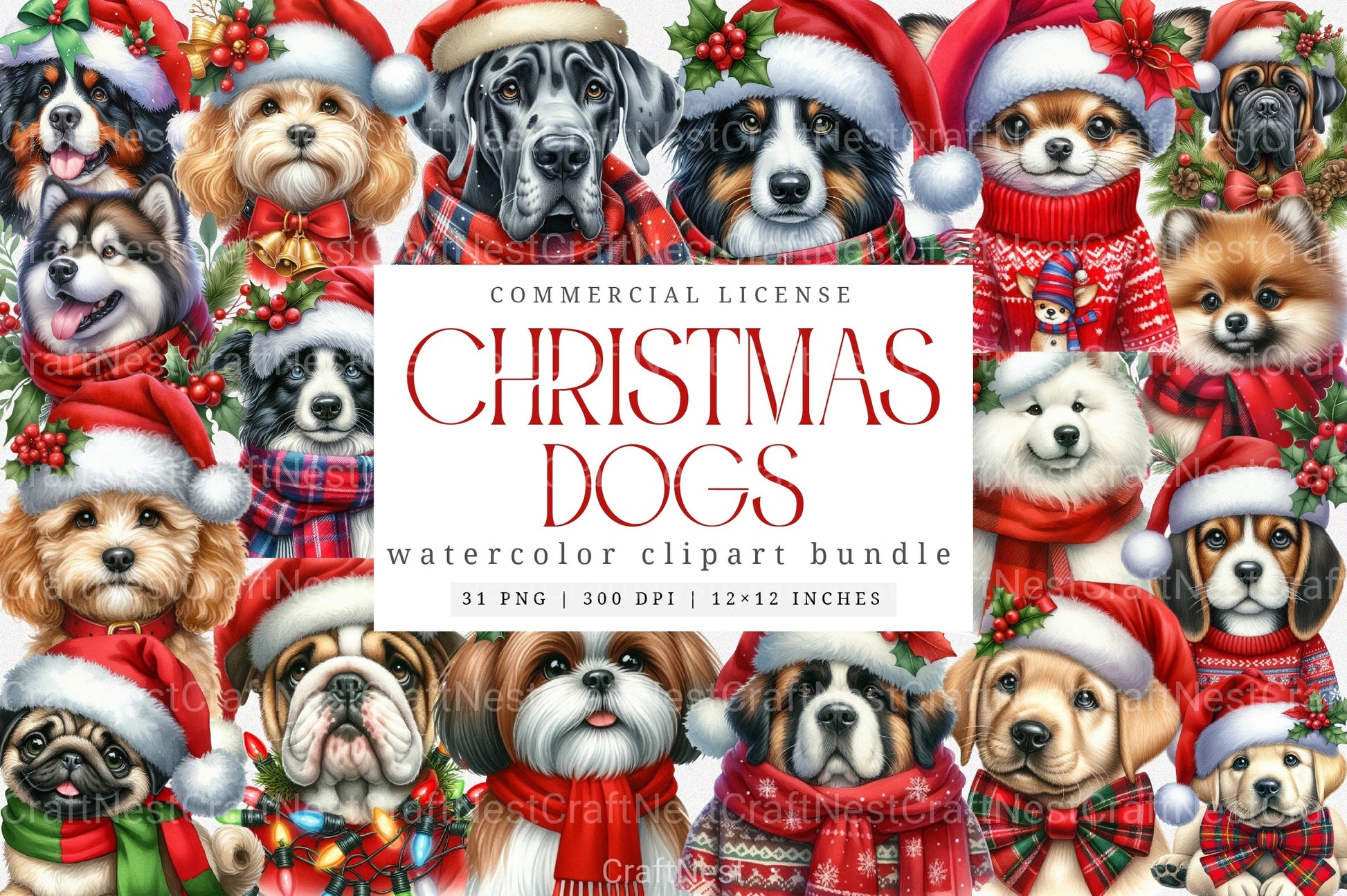 Christmas Dogs Clipart Bundle 666 - CraftNest - Digital Crafting and Art