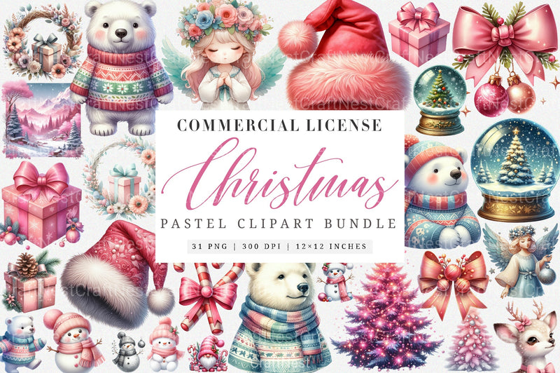 Silver Pink Christmas Pastel Decoration Clipart Bundle - CraftNest - Digital Crafting and Art