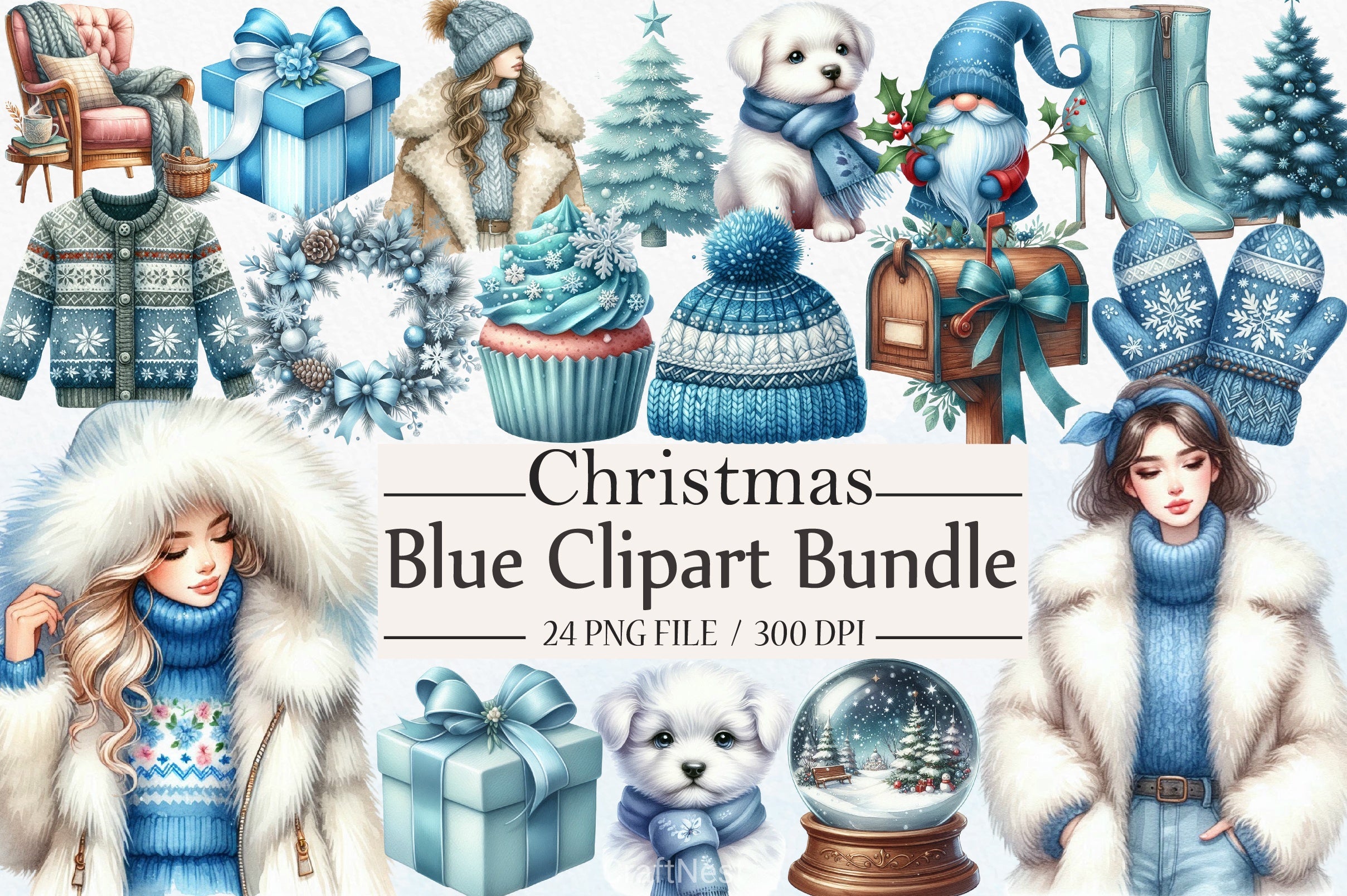 Blue Christmas Clipart Bundle 10 - CraftNest - Digital Crafting and Art