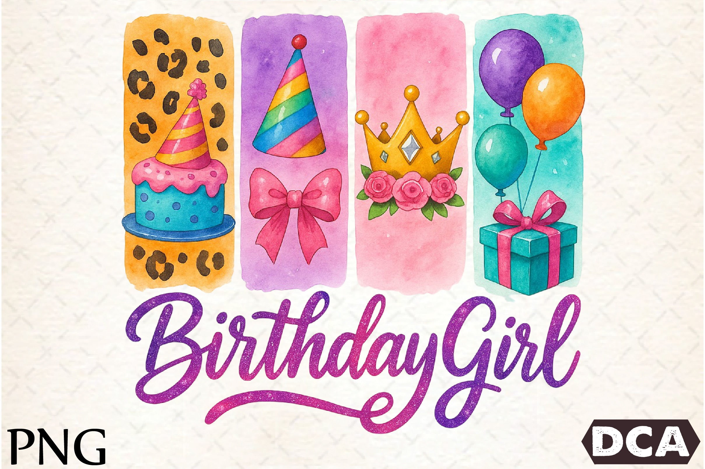 Brushstroke Birthday Girl Clipart Bundle