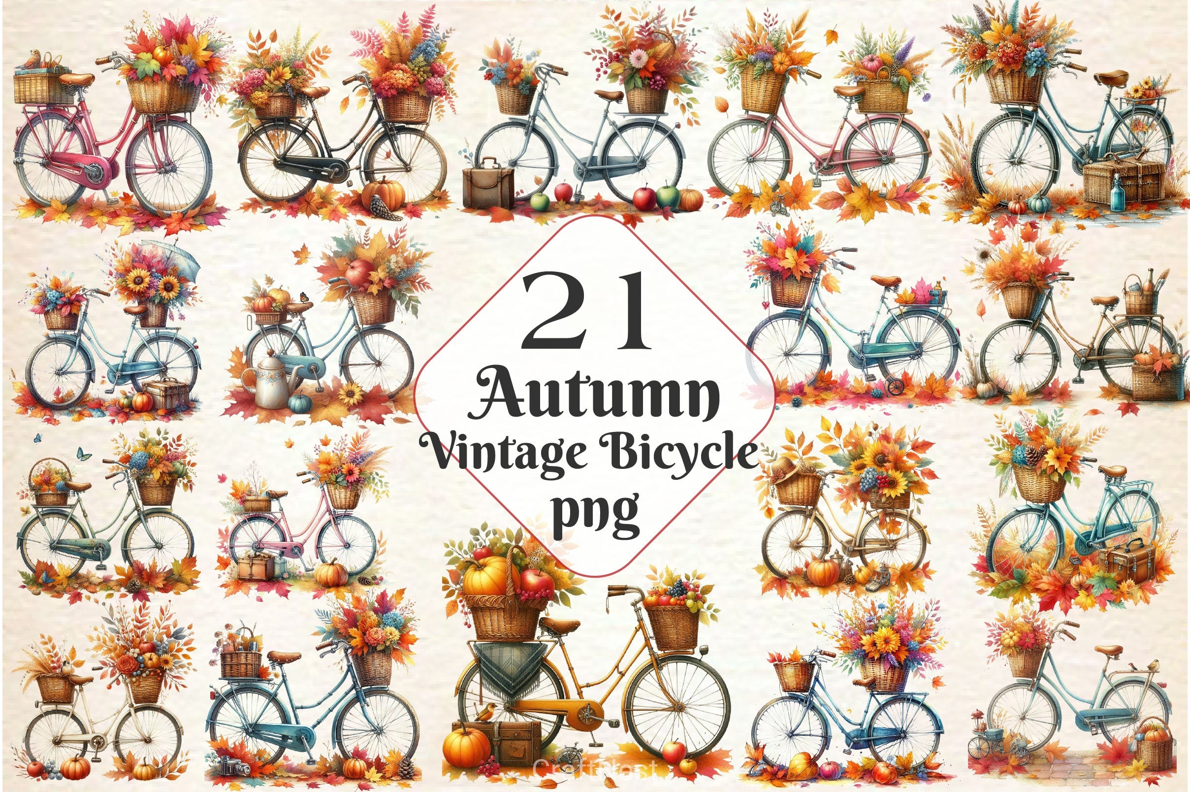 Autumn Vintage Bicycle Clipart Bundle 4 - CraftNest - Digital Crafting and Art