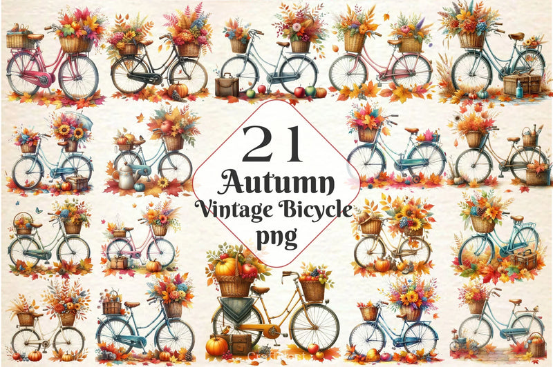 Autumn Vintage Bicycle Clipart Bundle 4 - CraftNest - Digital Crafting and Art