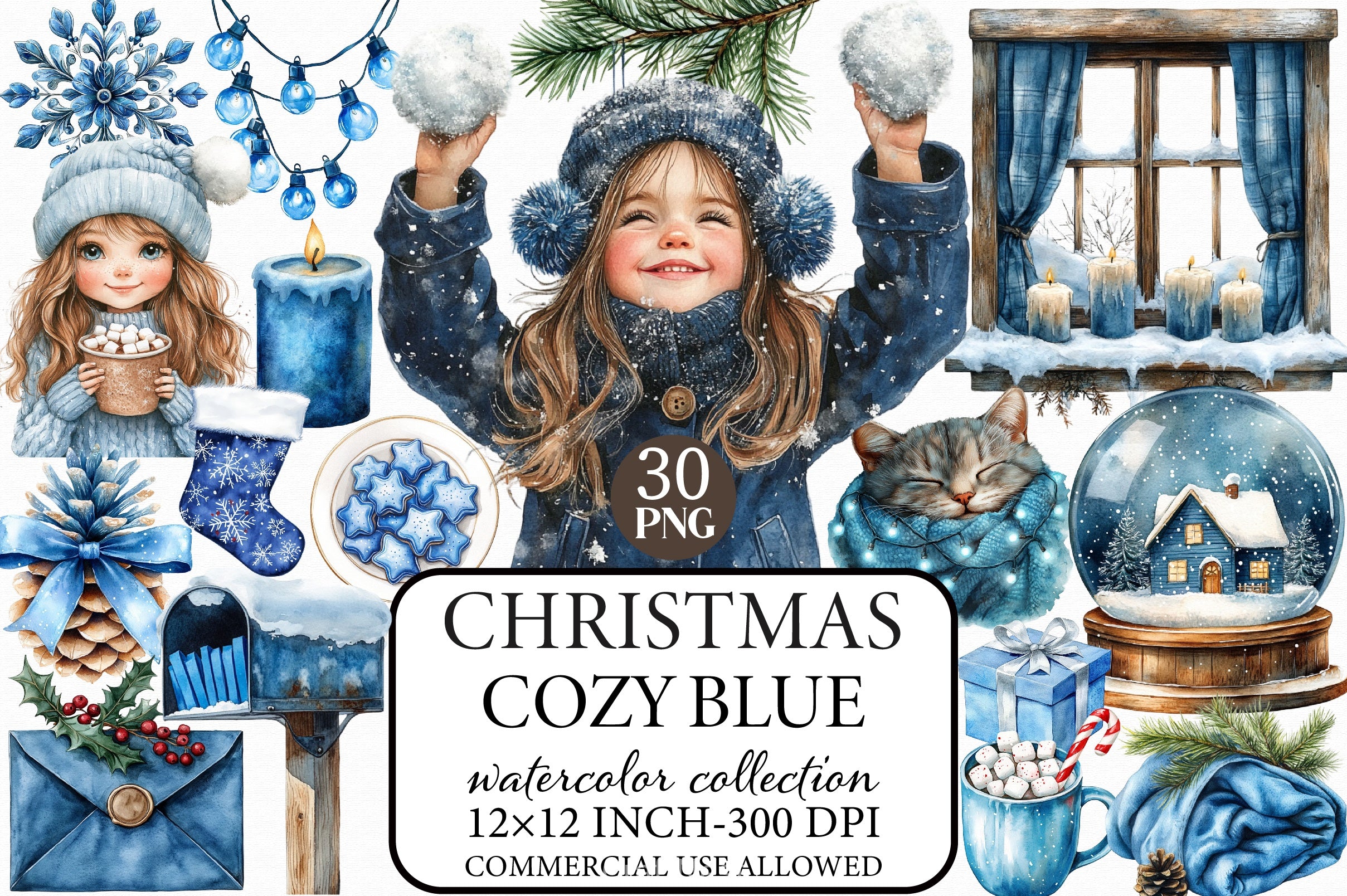 Cozy Christmas Blue Clipart Bundle - CraftNest - Digital Crafting and Art
