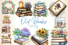 Old Books With Floral Clipart Bundle - CraftNest - Digital Crafting and Art