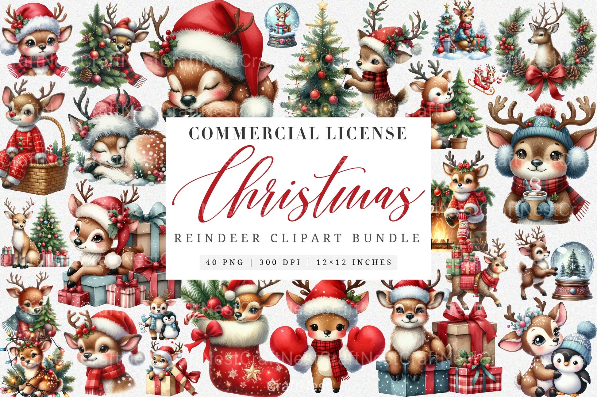 Cute Reindeer & Santa Funny Christmas Clipart Bundle - CraftNest - Digital Crafting and Art