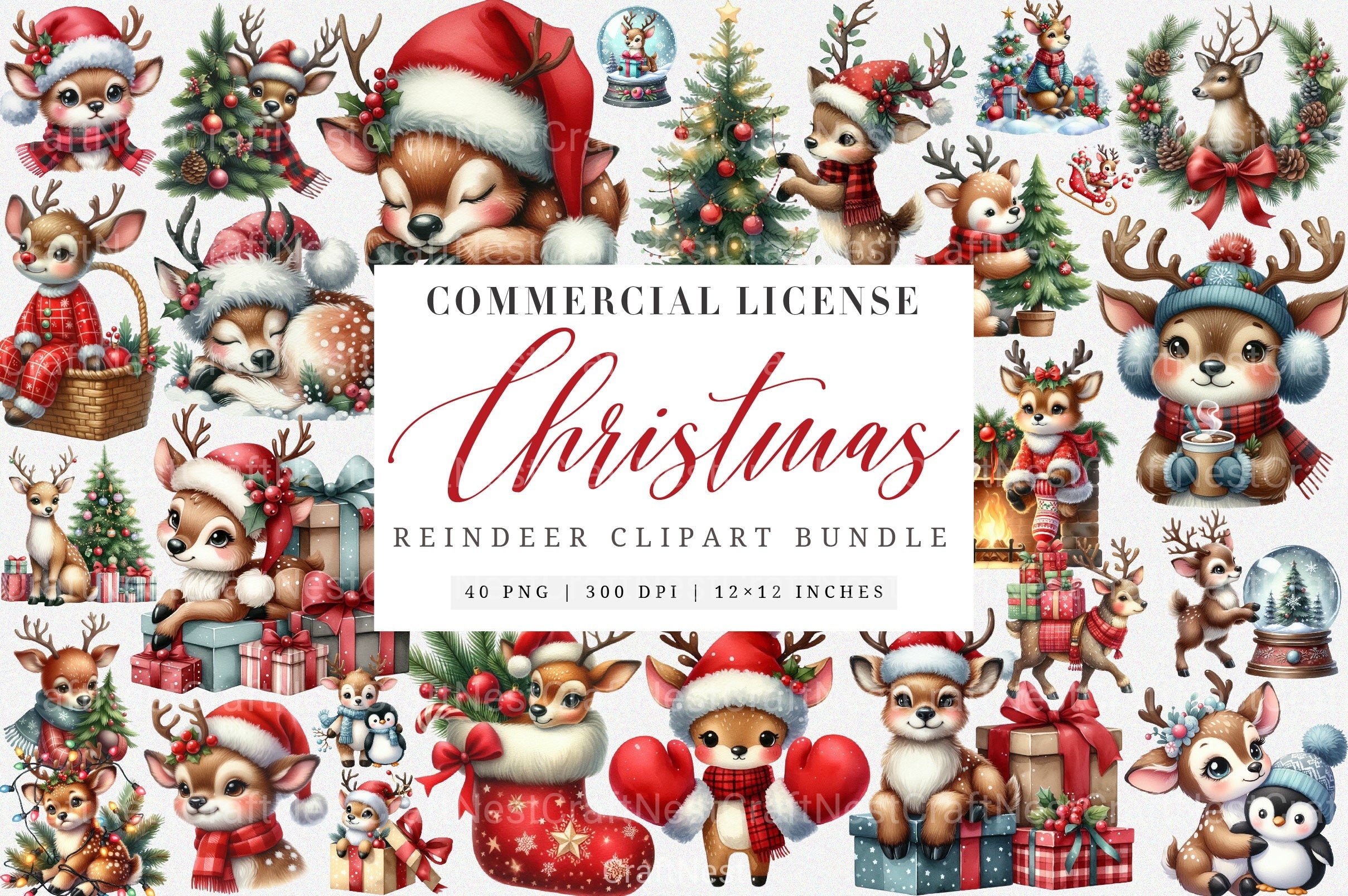Cute Reindeer & Santa Funny Christmas Clipart Bundle - CraftNest - Digital Crafting and Art