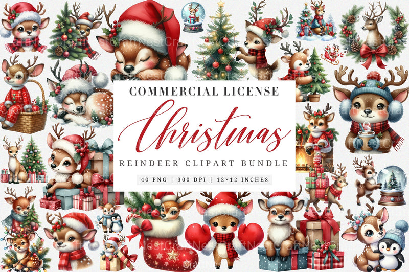 Cute Reindeer & Santa Funny Christmas Clipart Bundle - CraftNest - Digital Crafting and Art