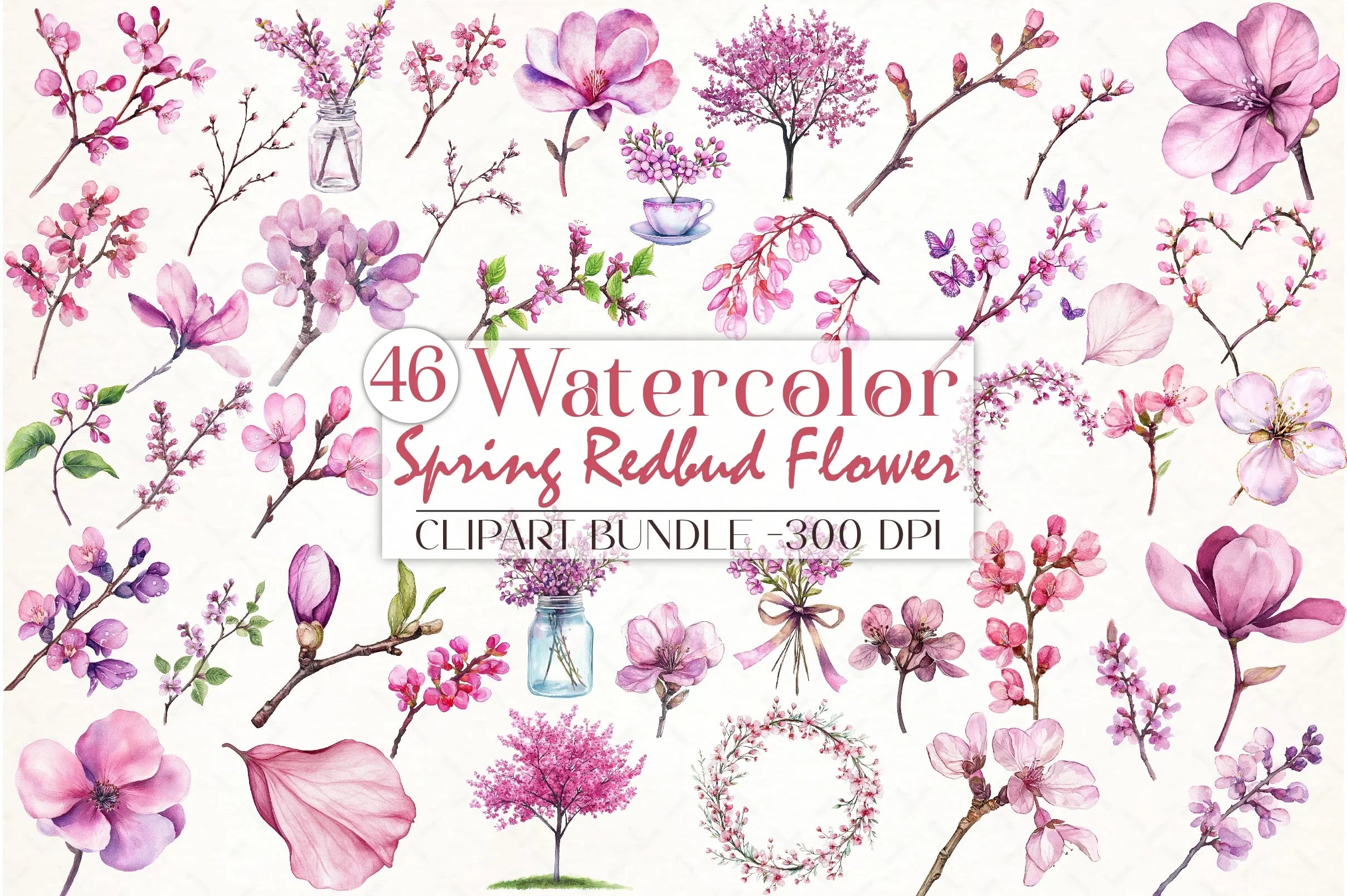 Spring Redbud Flower Clipart Bundle 3 - CraftNest - Digital Crafting and Art