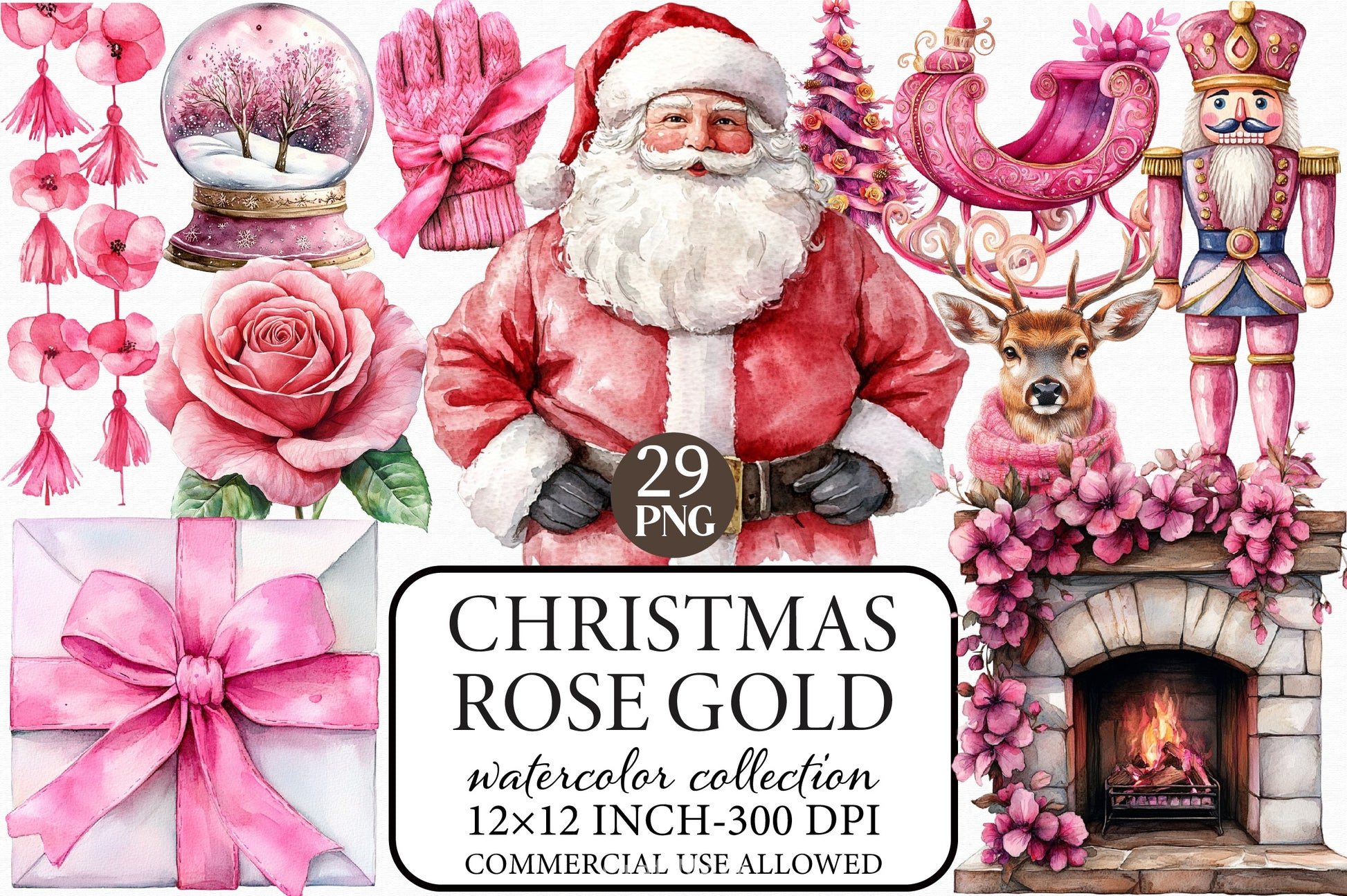 Rose Gold Christmas Clipart Bundle - CraftNest - Digital Crafting and Art