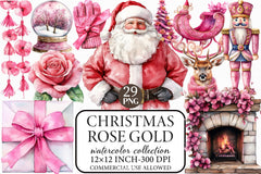 Rose Gold Christmas Clipart Bundle - CraftNest - Digital Crafting and Art