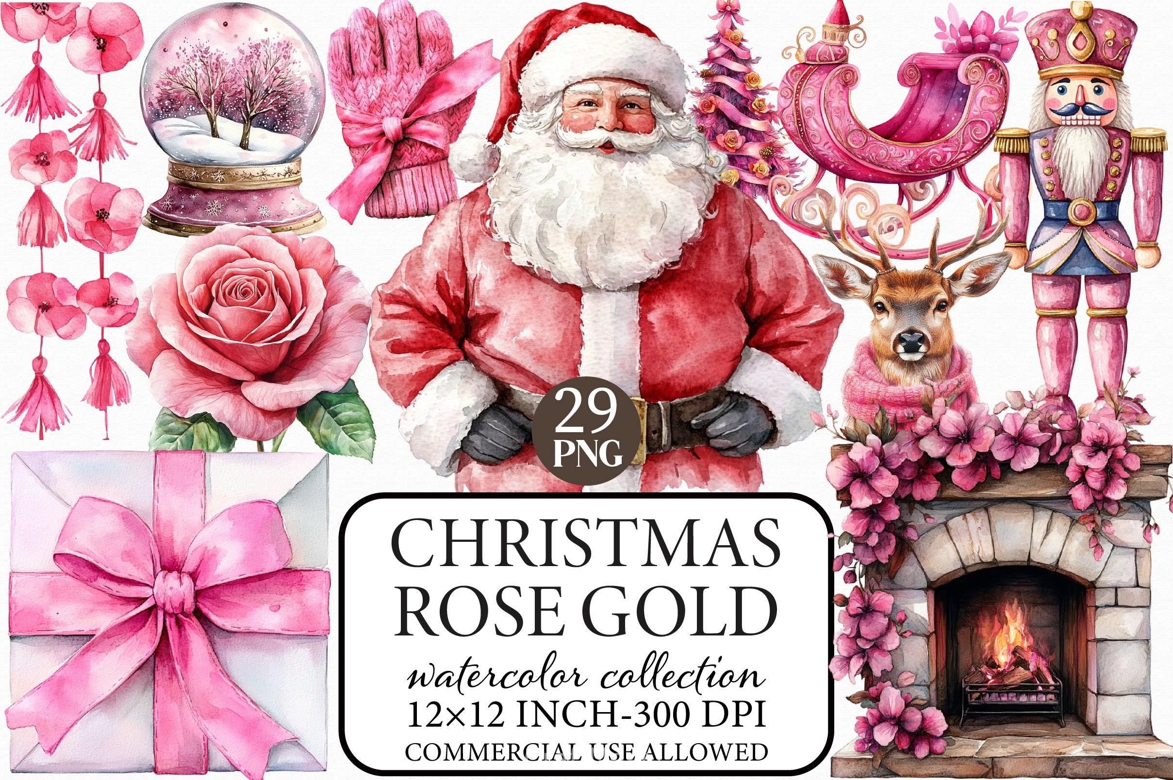 Rose Gold Christmas Clipart Bundle - CraftNest - Digital Crafting and Art