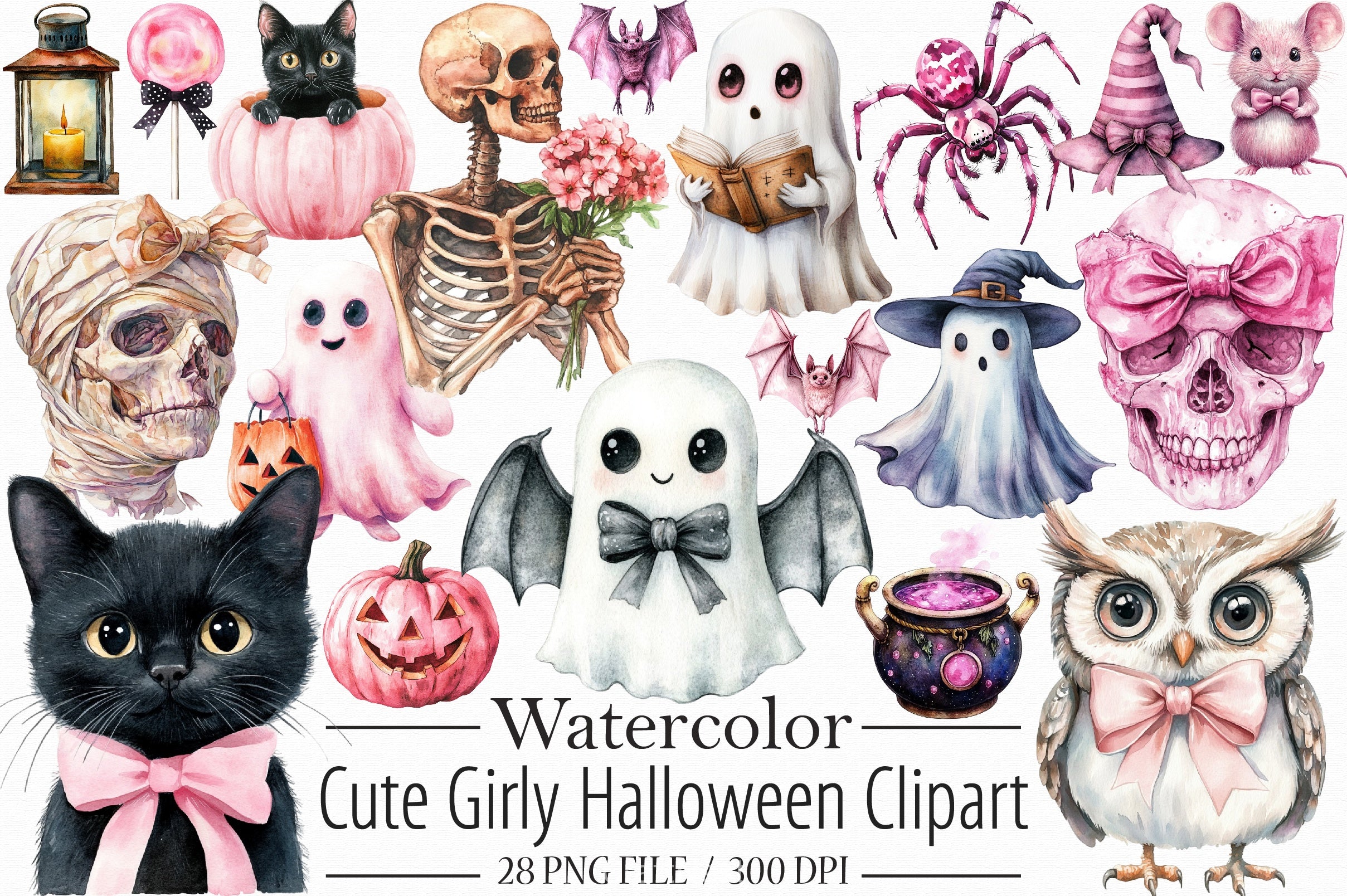 Cute Girly Halloween Clipart Bundle - CraftNest - Digital Crafting and Art