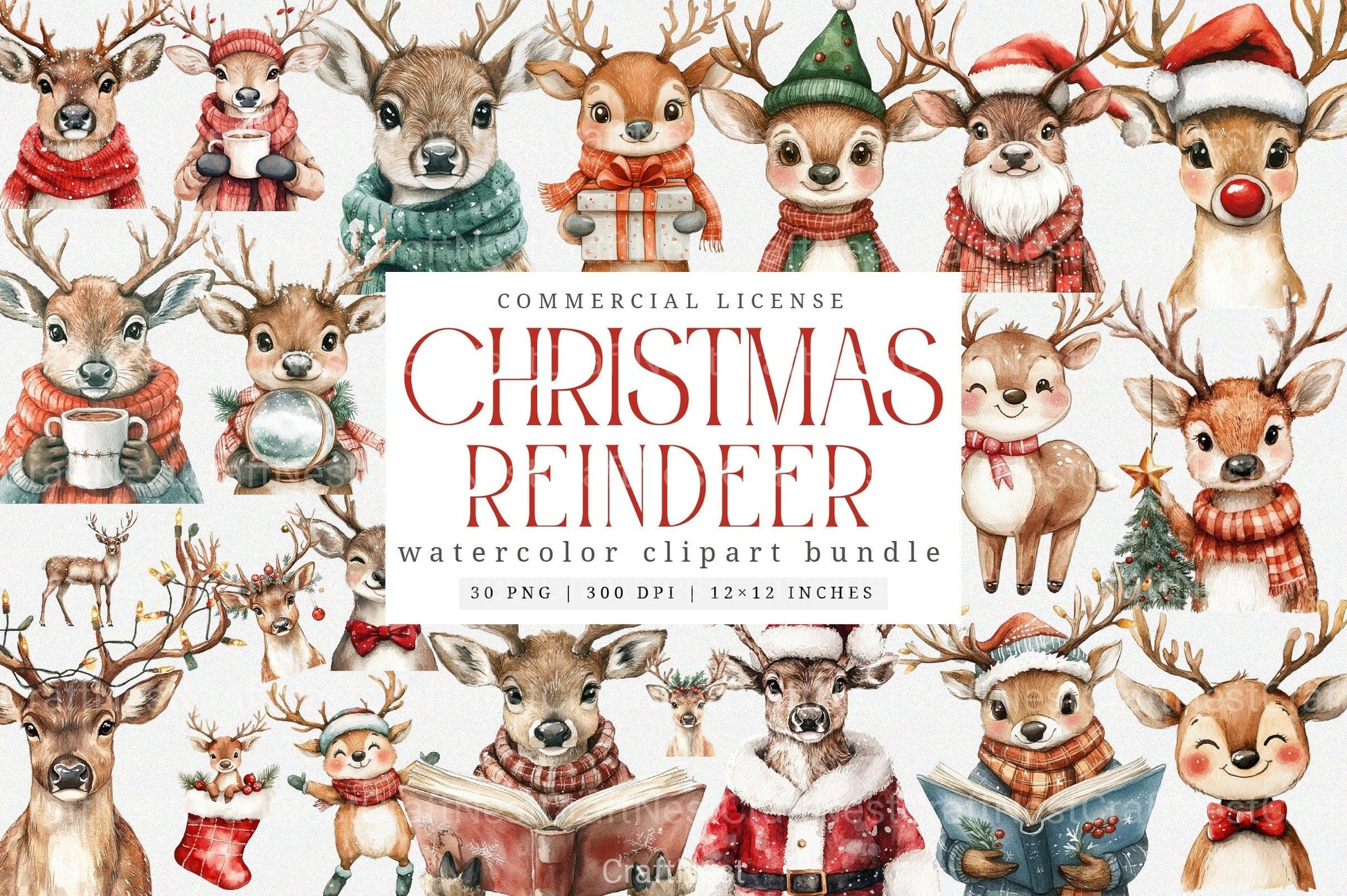Quirky Christmas Reindeer Clipart Bundle - CraftNest - Digital Crafting and Art