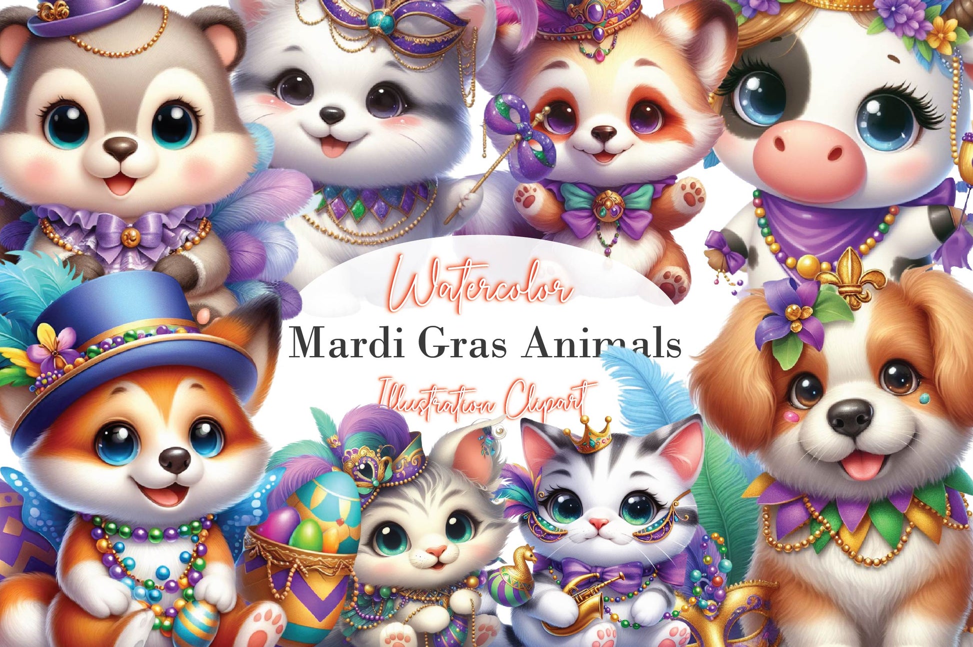Mardi Gras Animals Clipart Bundle 1 - CraftNest - Digital Crafting and Art