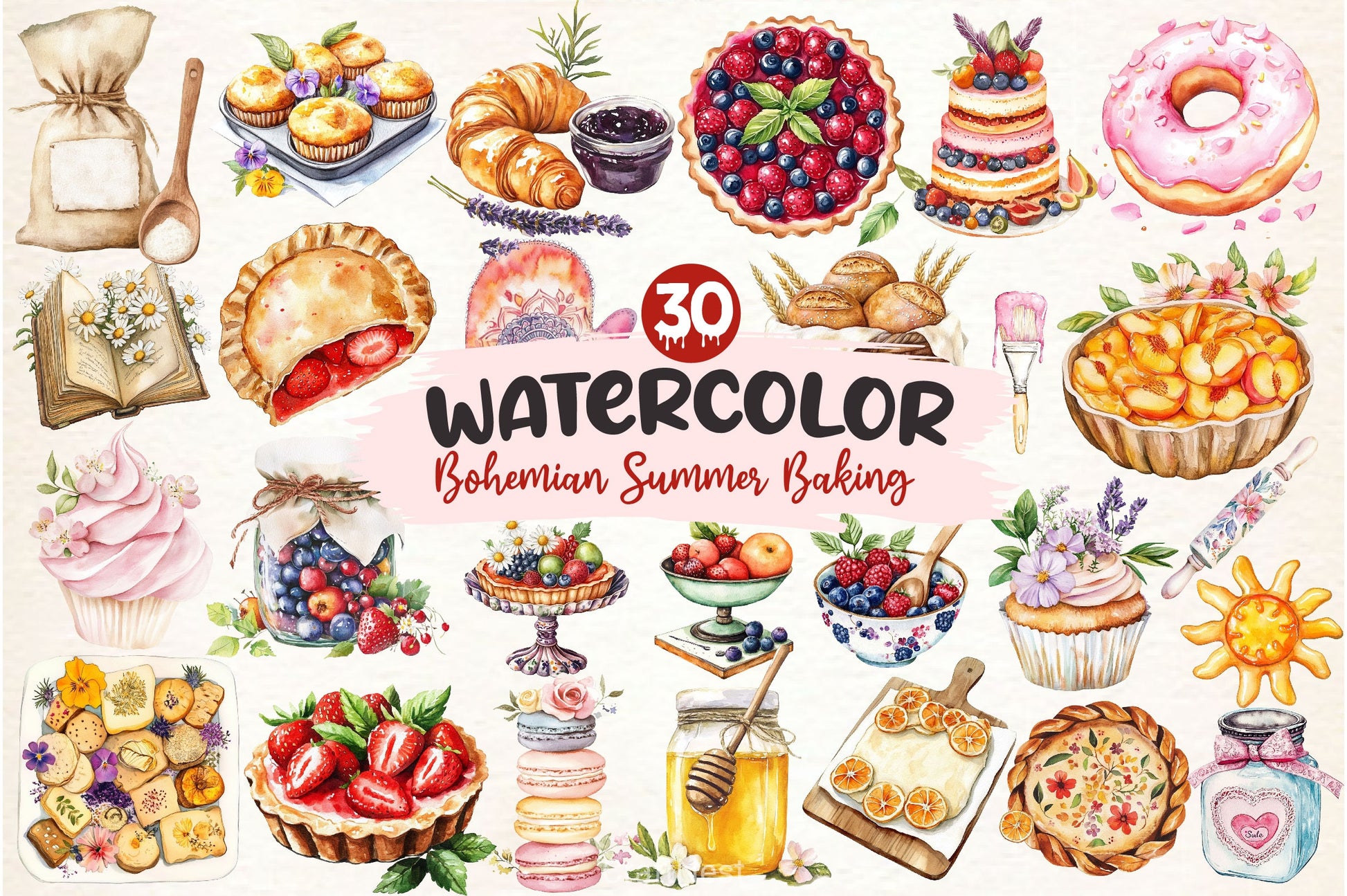 Bohemian Summer Baking Clipart Bundle 2 - CraftNest - Digital Crafting and Art