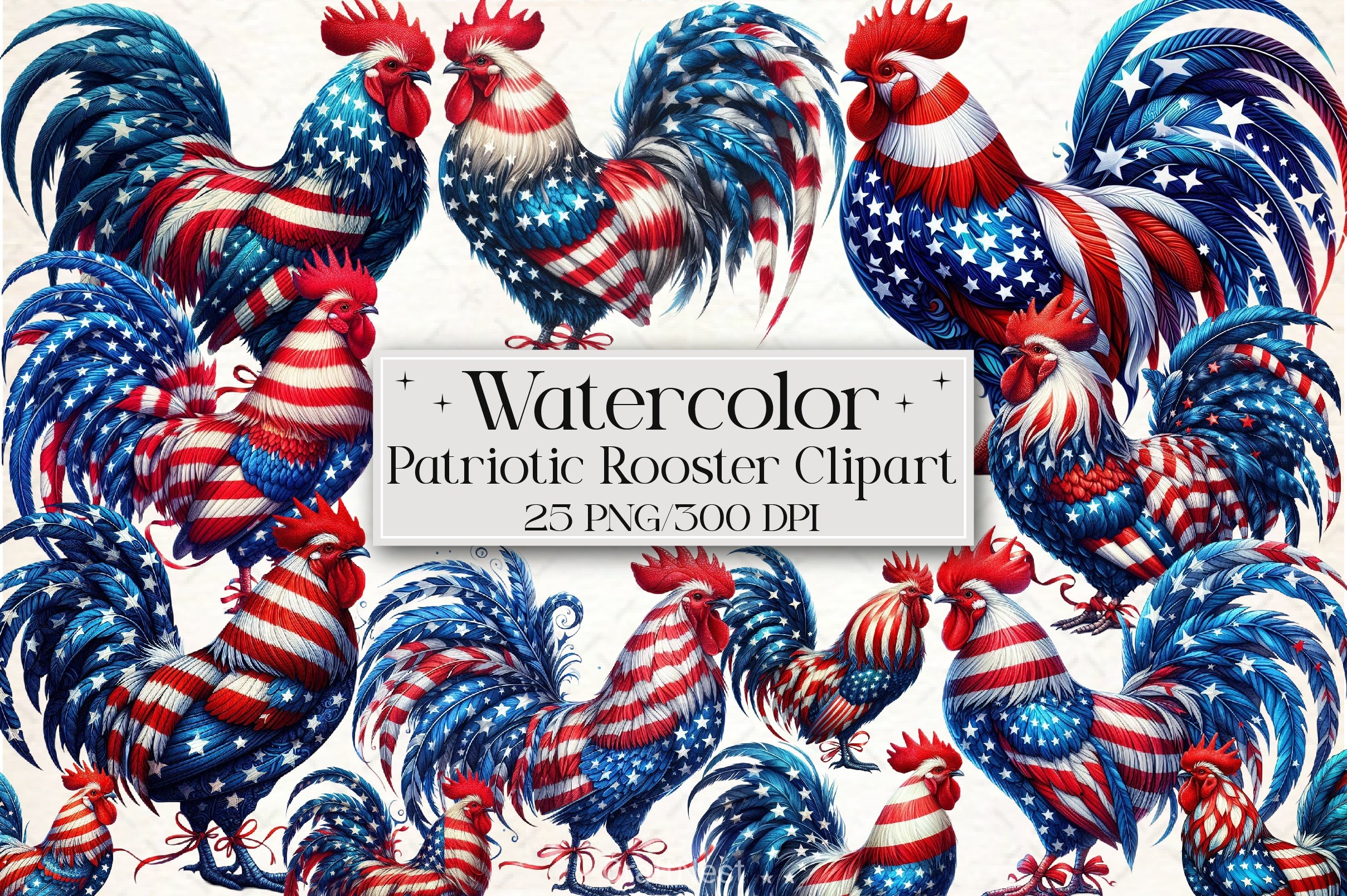 Patriotic Rooster Clipart Bundle 4 - CraftNest - Digital Crafting and Art