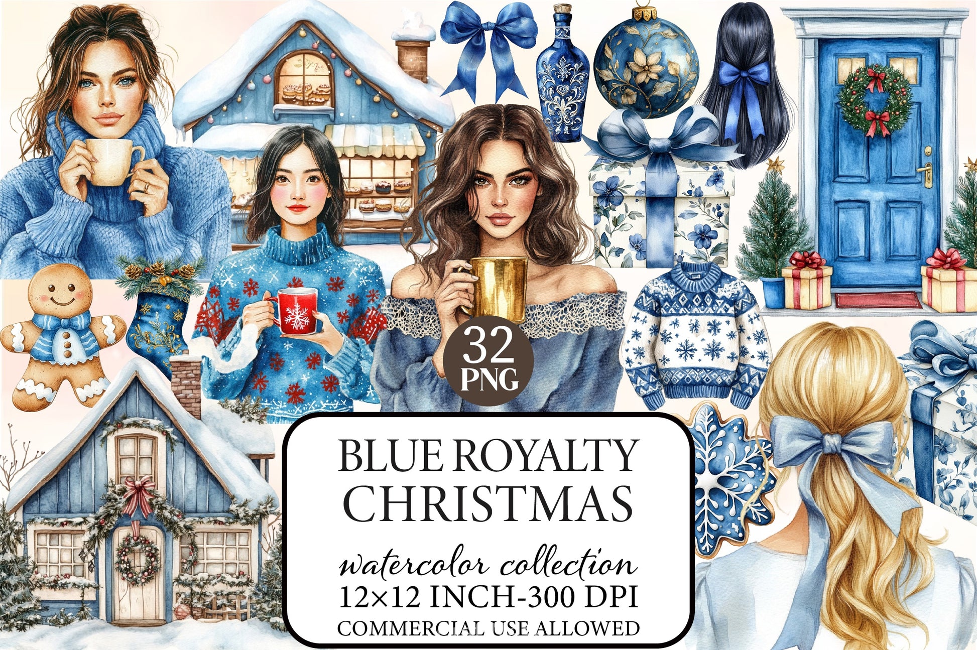 Blue Royalty Christmas Clipart Bundle - CraftNest - Digital Crafting and Art
