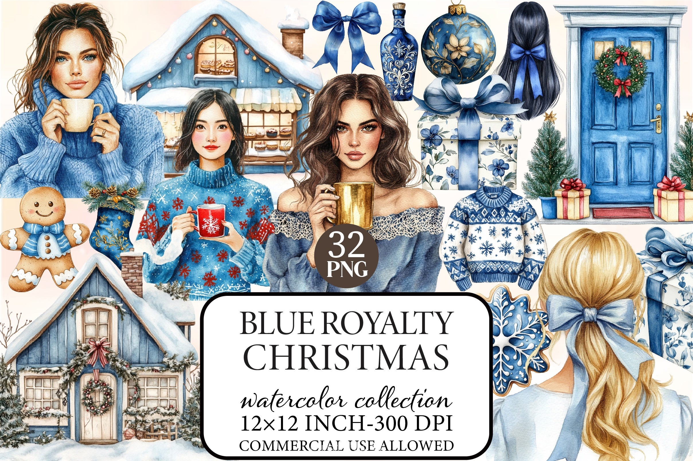 Blue Royalty Christmas Clipart Bundle - CraftNest - Digital Crafting and Art