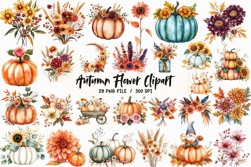 Autumn Flower & Pumpkin Clipart Bundle - CraftNest - Digital Crafting and Art