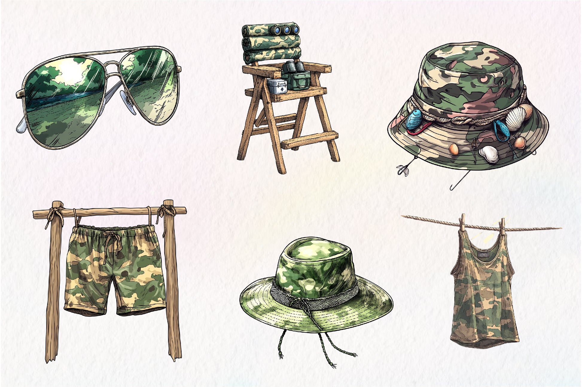Camouflage Summer Elements Clipart Bundle - CraftNest - Digital Crafting and Art