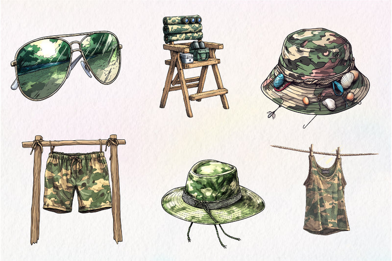Camouflage Summer Elements Clipart Bundle - CraftNest - Digital Crafting and Art