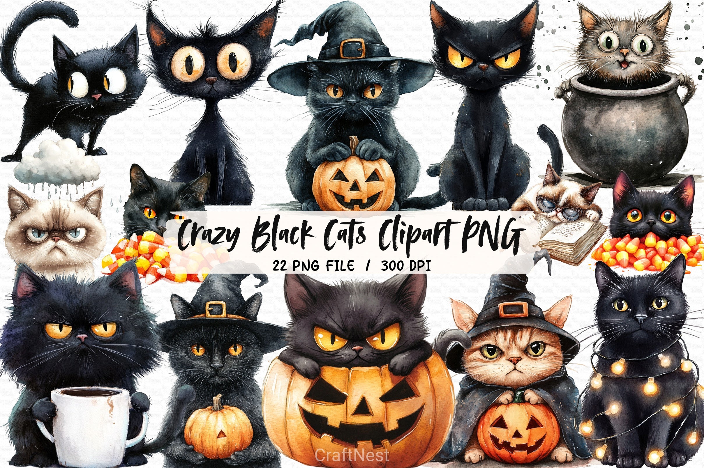 Crazy Black Cats Clipart Bundle - CraftNest - Digital Crafting and Art