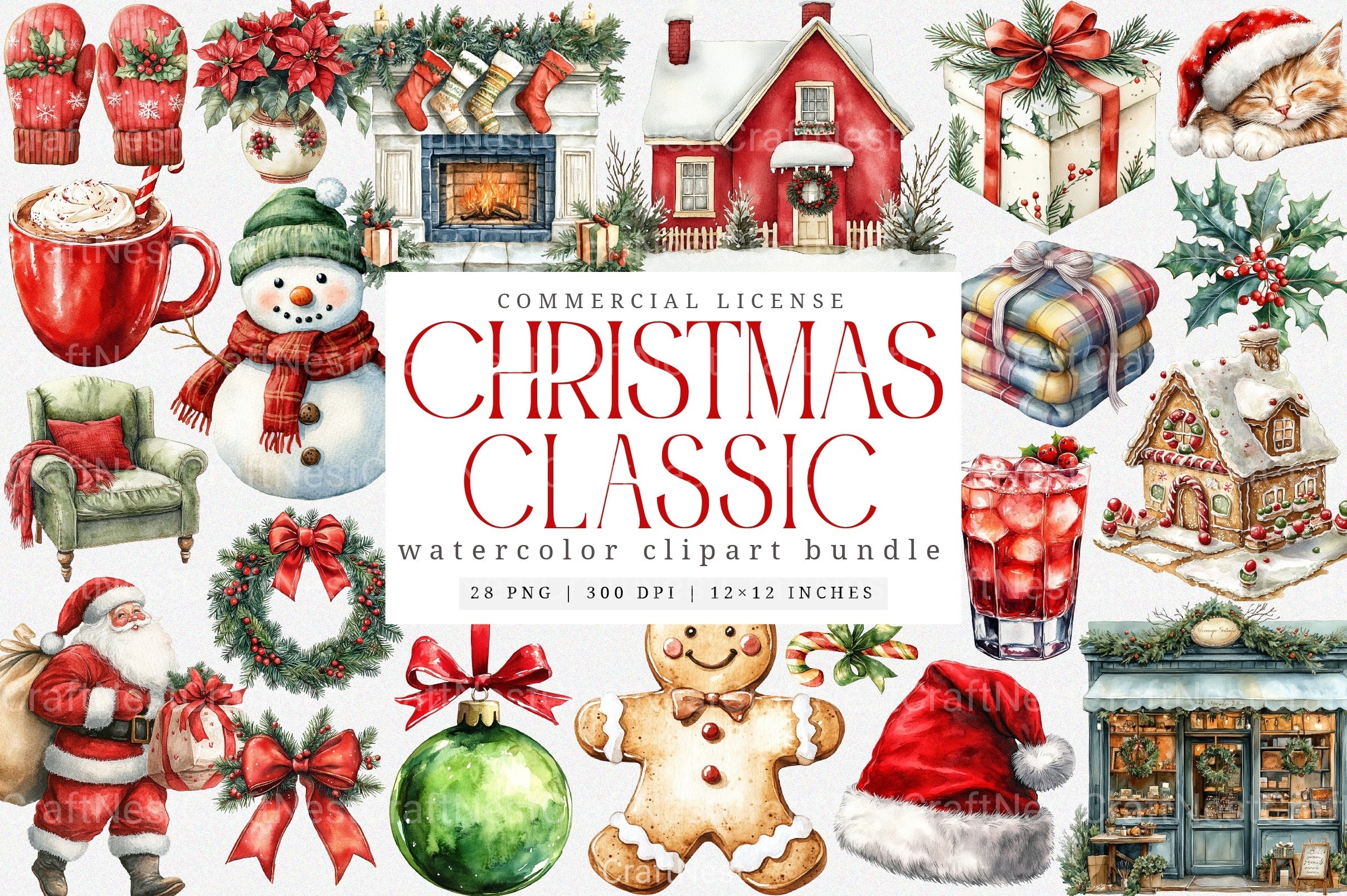 Classic Christmas Holiday Art: Red & Green Xmas Cozy Winter Stickers Bundle - CraftNest - Digital Crafting and Art